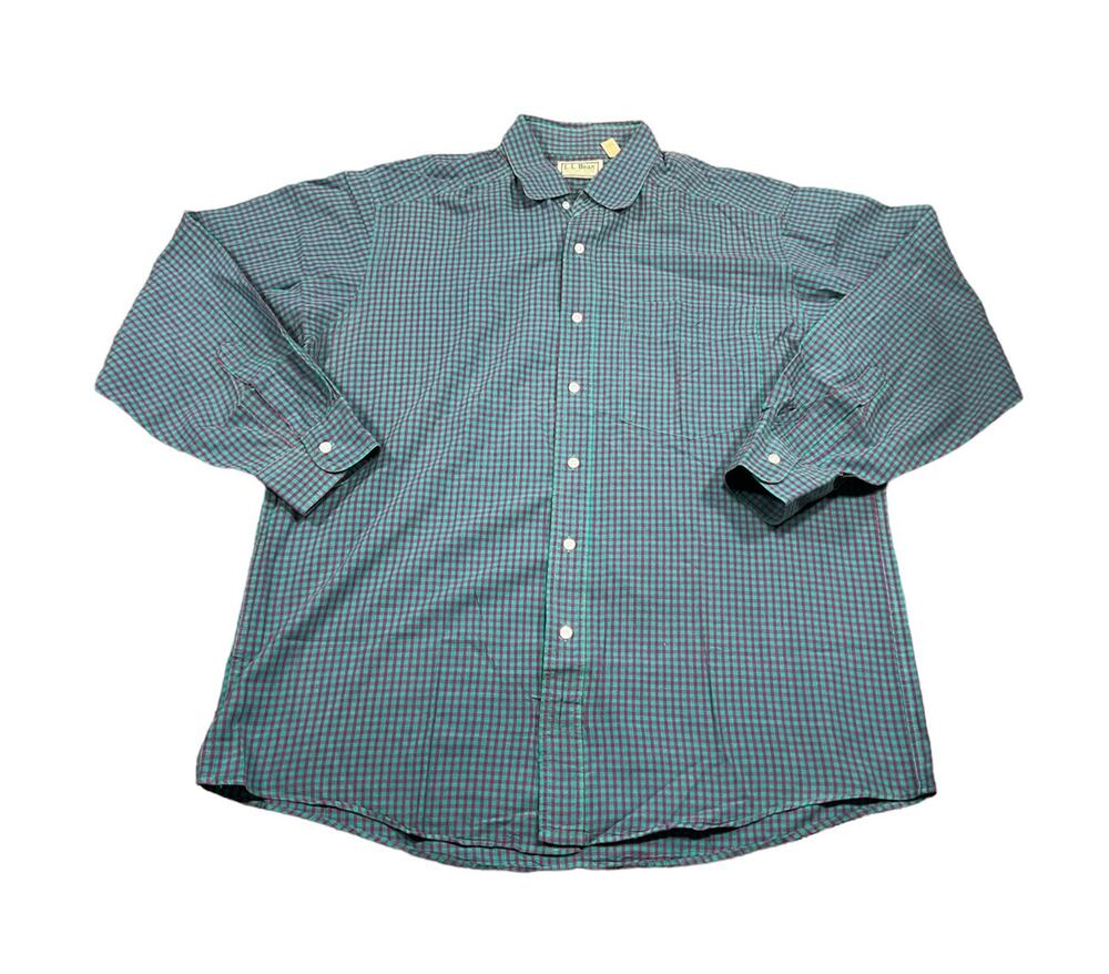 Vintage LL Bean Men’s Gingham Plaid Long Sleeve Button Down Shirt LARGE USA MADE